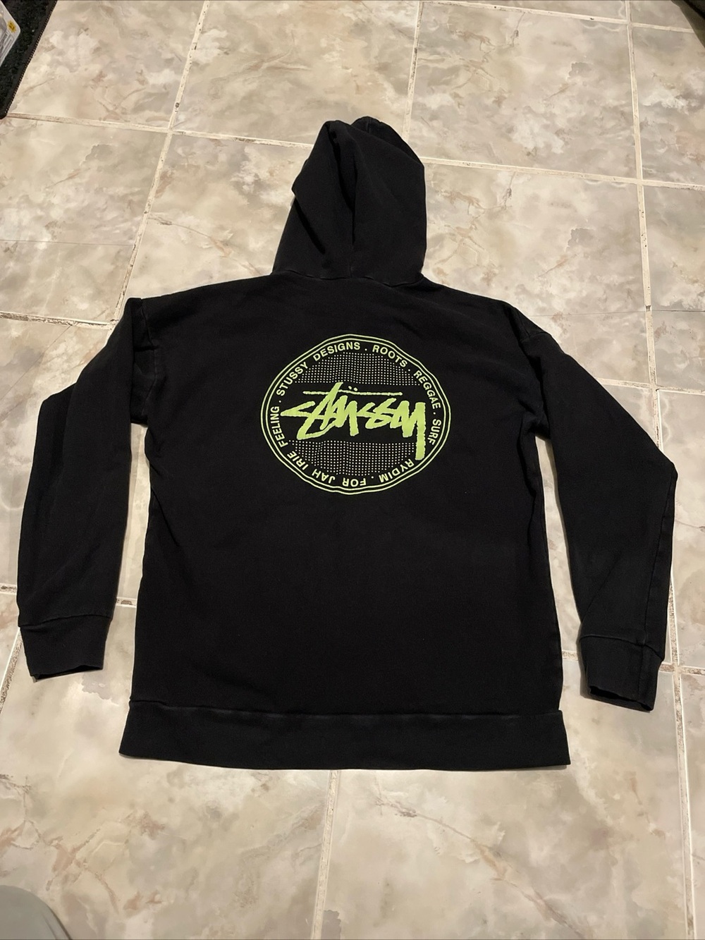 Stussy Design Reggae Surf Vibes Hoodie Black Mens SZ Small